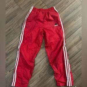 Adidas Vintage Kids Red 3-Stripe Track Pants | Youth M | Y2K Nylon Warm-Up Pants